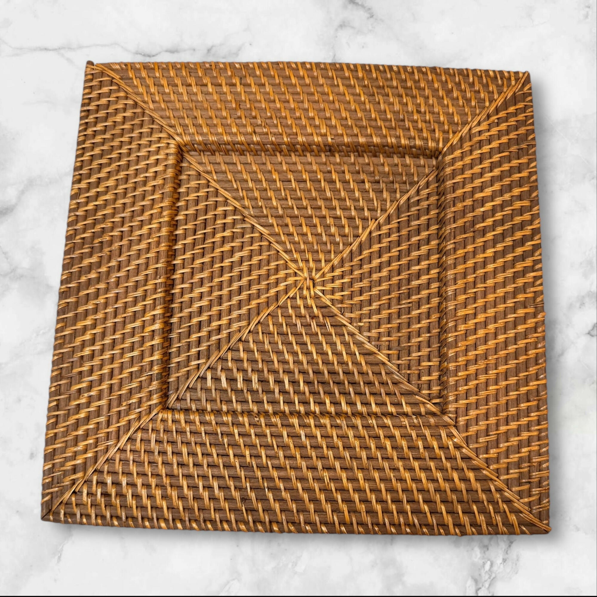 Handwoven Rattan Square Charger Plates | Set of 4 | Good Condition