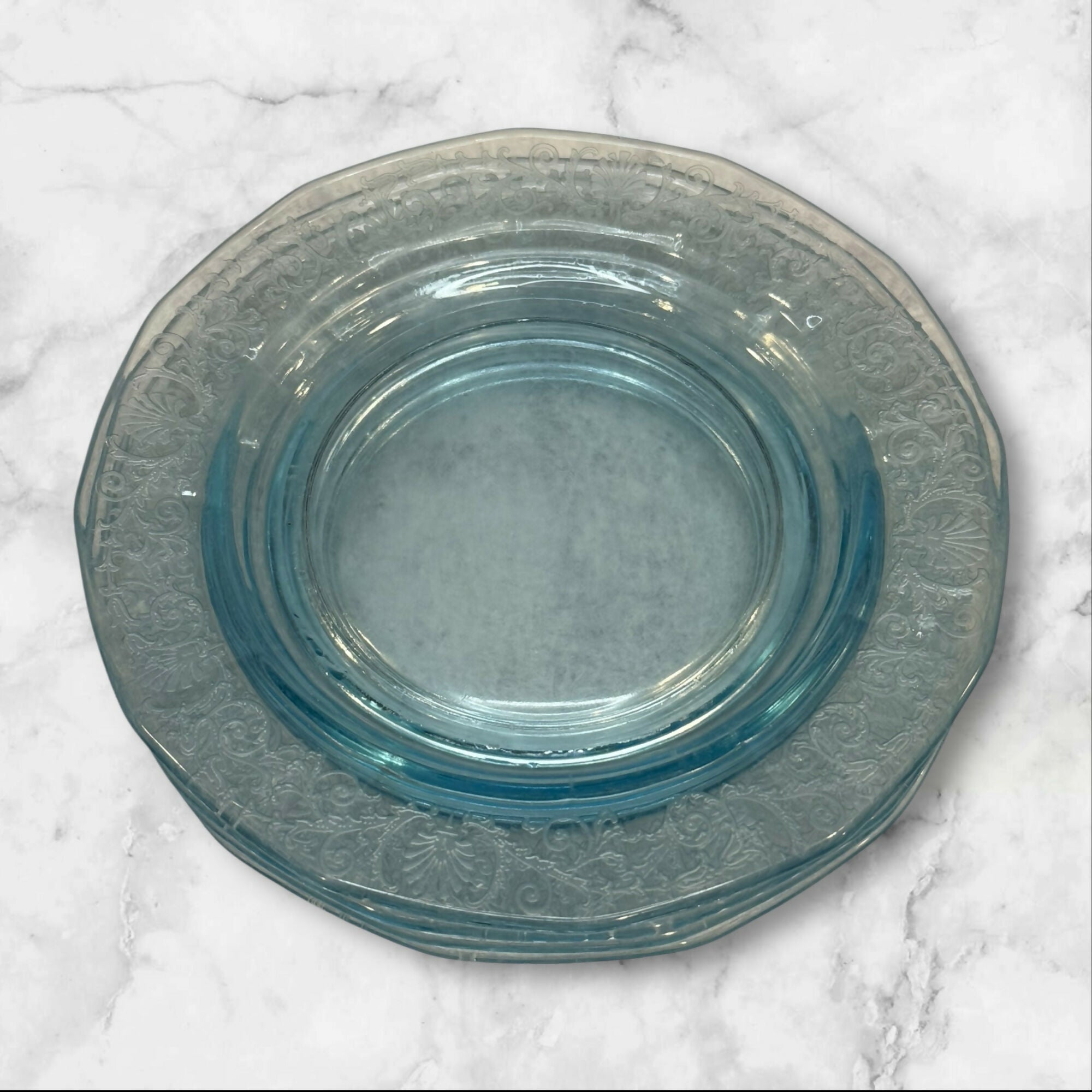 Fostoria Versailles Blue Finger Bowls & Underplates | Set of 4 | Great