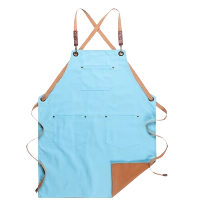 Anypron Khaki Blue Cooking Apron for Men Women Chef Cafe Workwear