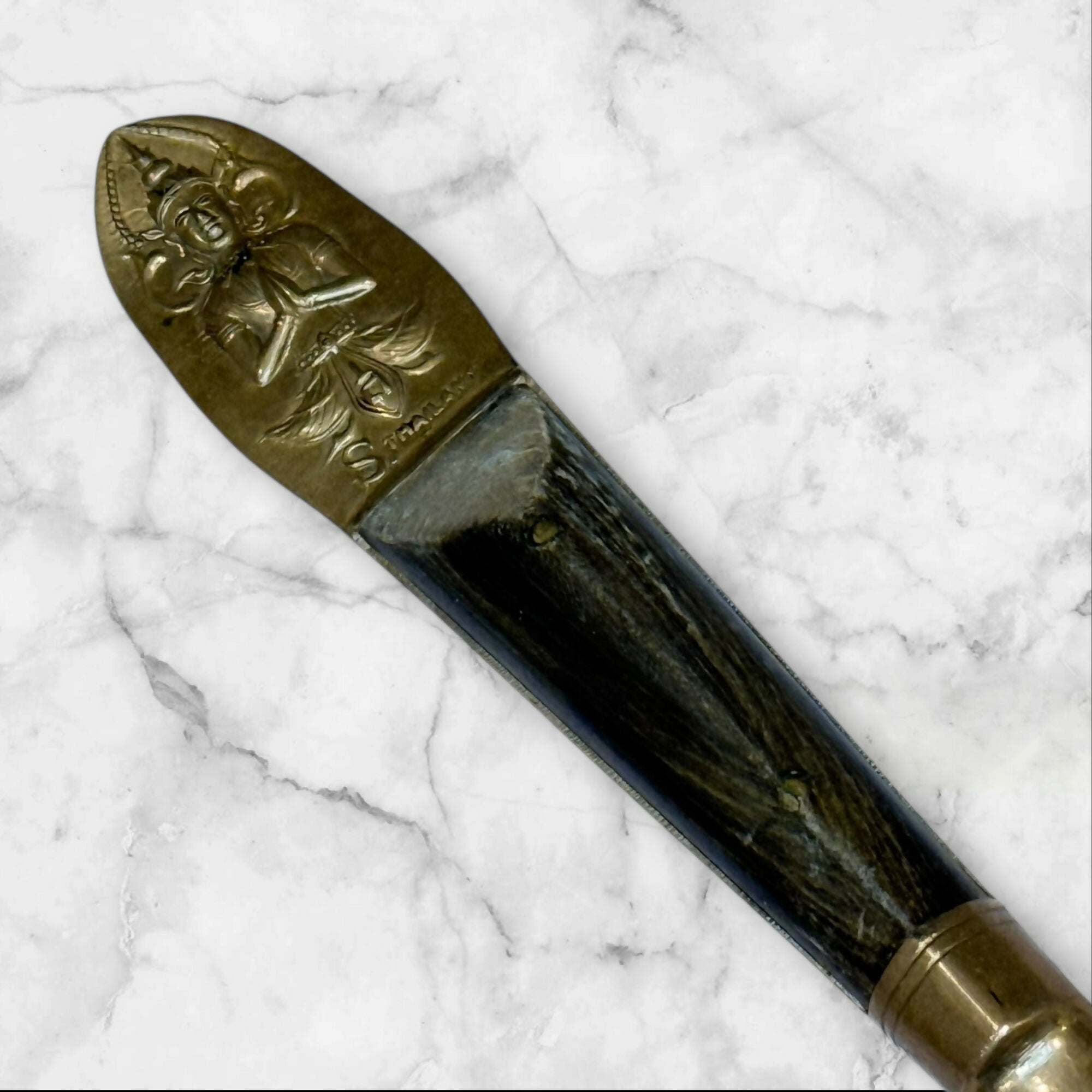 Vintage 1960s Thai Buddha Brass & Ebony Wood Ladle | Good Condition