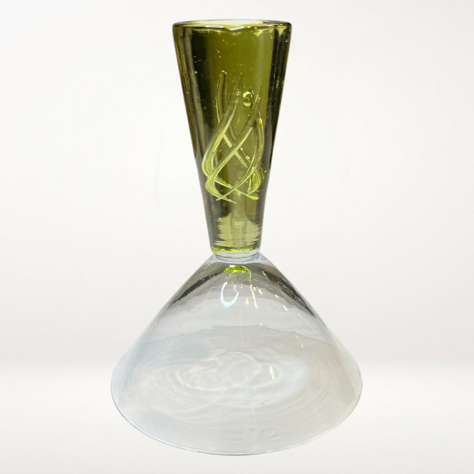 Art Glass Martini Glasses Green Stem Swirl Design | Set of 2 | Excellent Condition