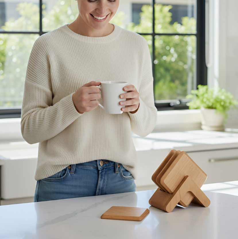 Anygleam Natural 6pcs Wooden Coasters Cup Kitchen Tools Accessories