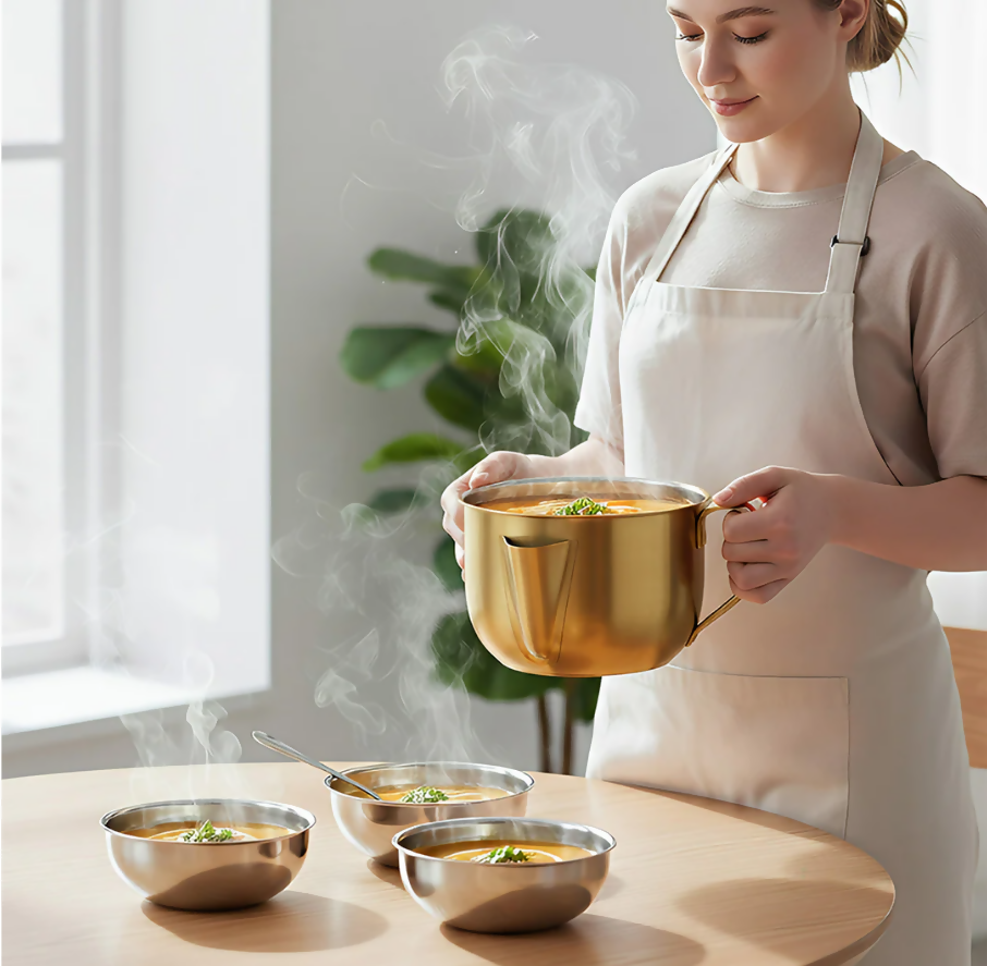 Anygleam Gold Stainless Steel Separator Pot 1000ML – Golden Oil Filter Bowl for Soup, Gravy, Water & Fat Removal Kitchen Tool