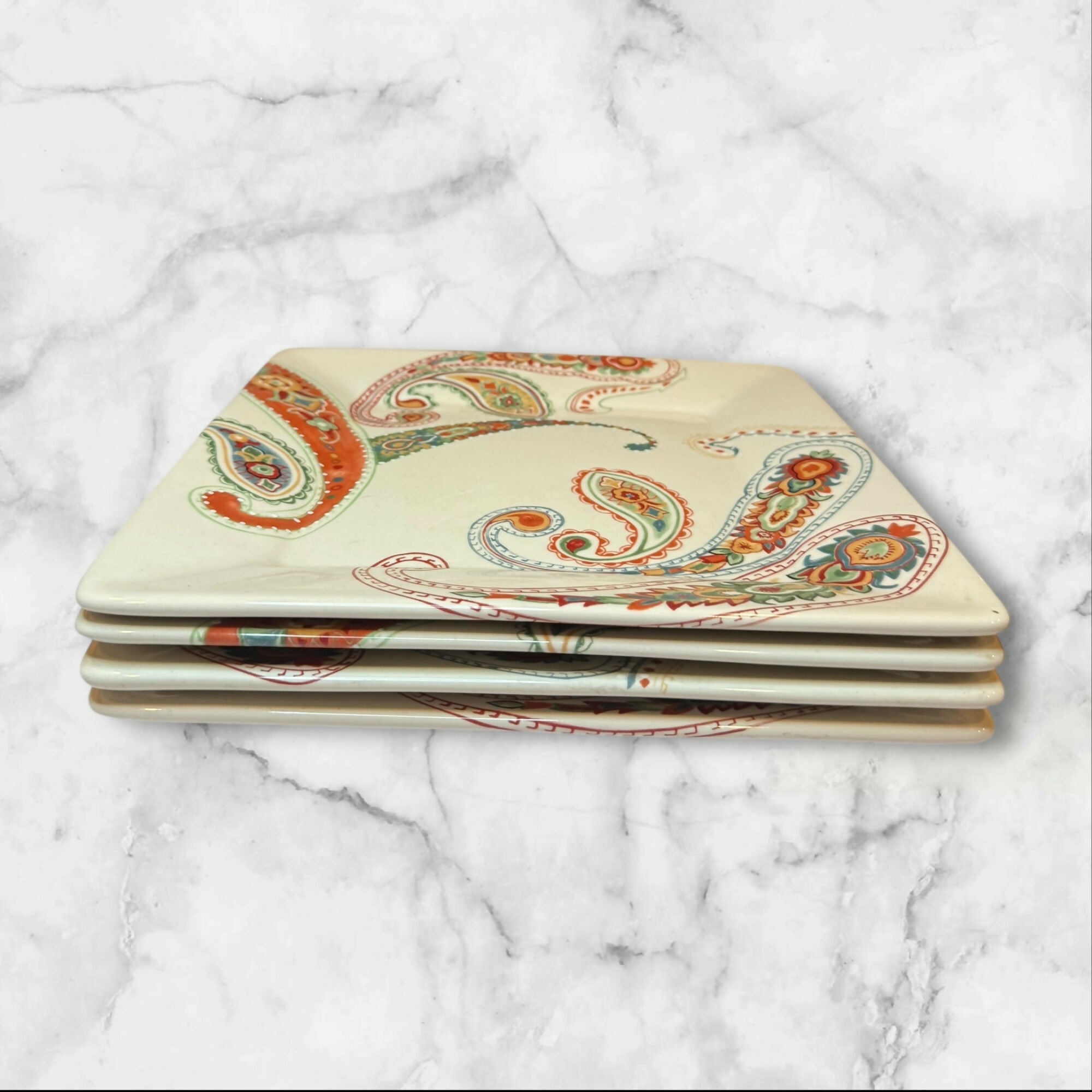 Tabletops Unlimited Misto Multi Paisley Dinner Plates | Set of 4 | Great Condition