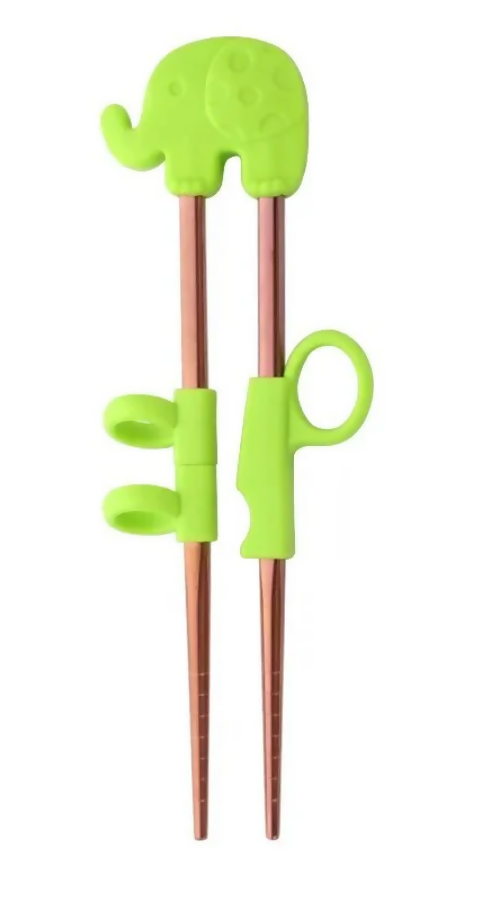 Anygleam Green Red Rainbow Elephant Chopsticks – 1 Pair | Reusable Stainless Steel Cartoon Kids Utensils