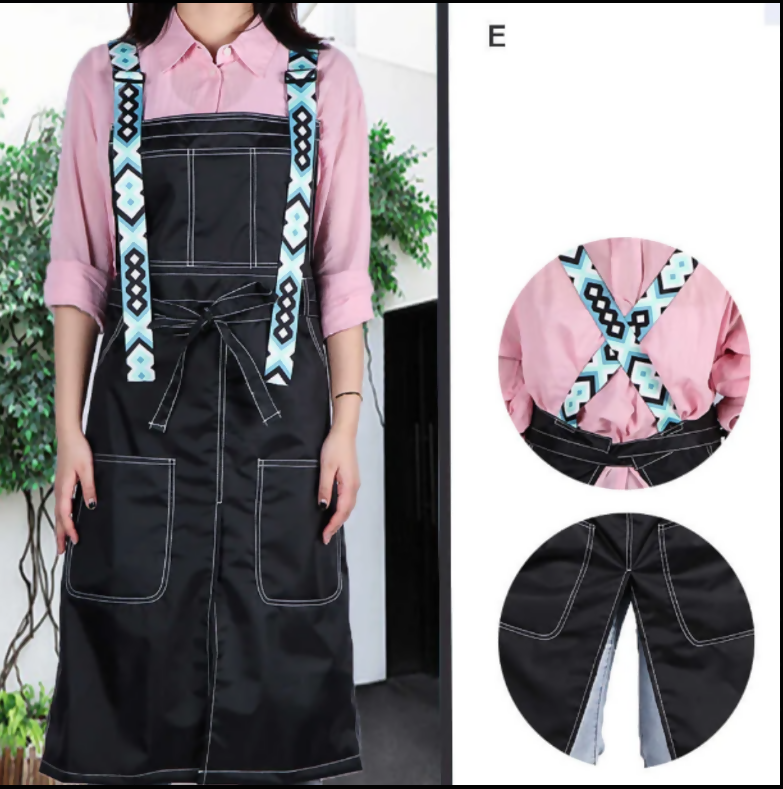 Anypron Black Blue White Kitchen Apron 2 Bags Waterproof Oil-Resistant Bibs Adjustable