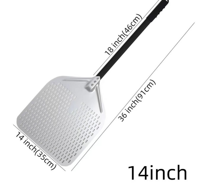 Anygleam Pizza Shovel 35 cm X 91cm Silver for Perforated Peel with Metal Handle Oven Turning Baking Accessory