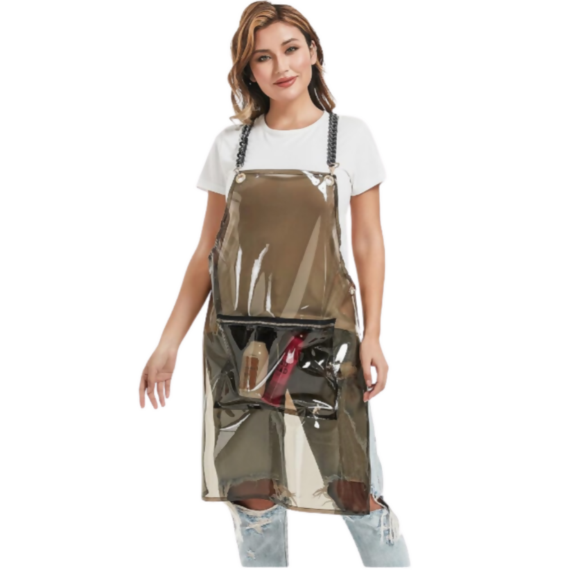 Anypron Barber Apron Black Waterproof Cross-Back 3 Pockets for Stylists