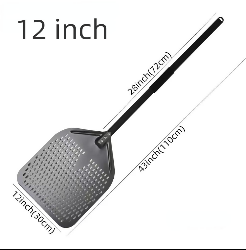 Anygleam Pizza Shovel 30 cm x 110cm Dark Grey for Perforated Peel with Metal Handle Oven Turning Baking Accessory