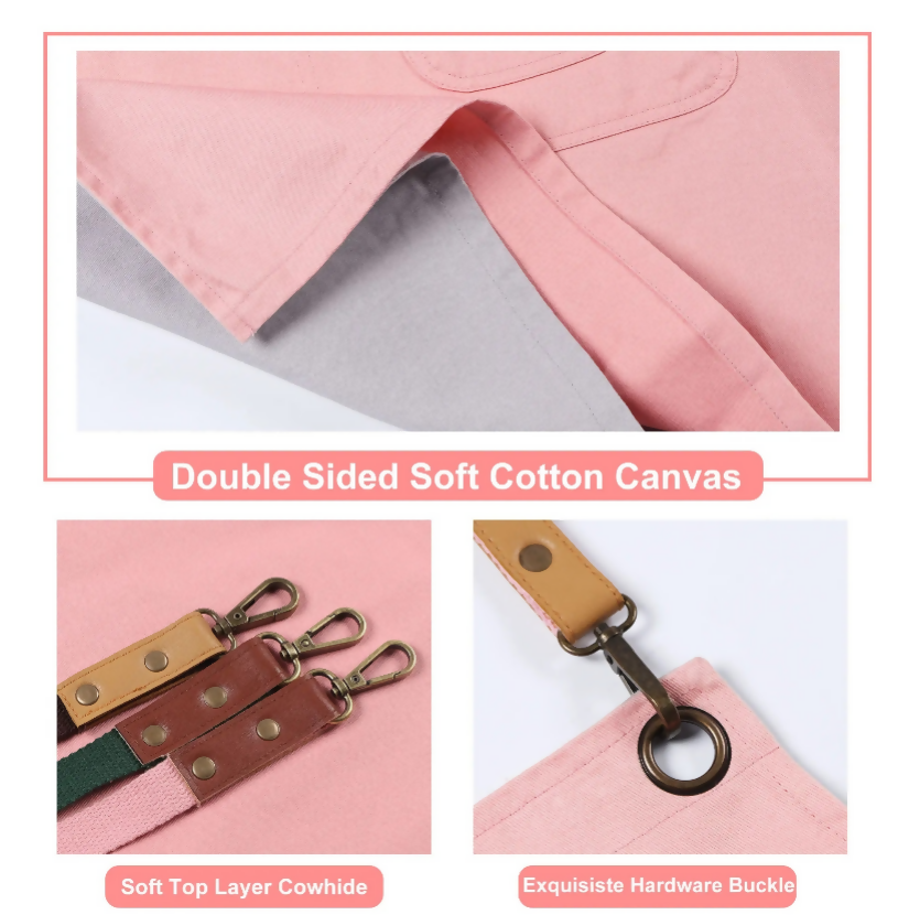 Anypron Pink Grey Cooking Apron for Men Women Chef Waiter Cafe Workwear