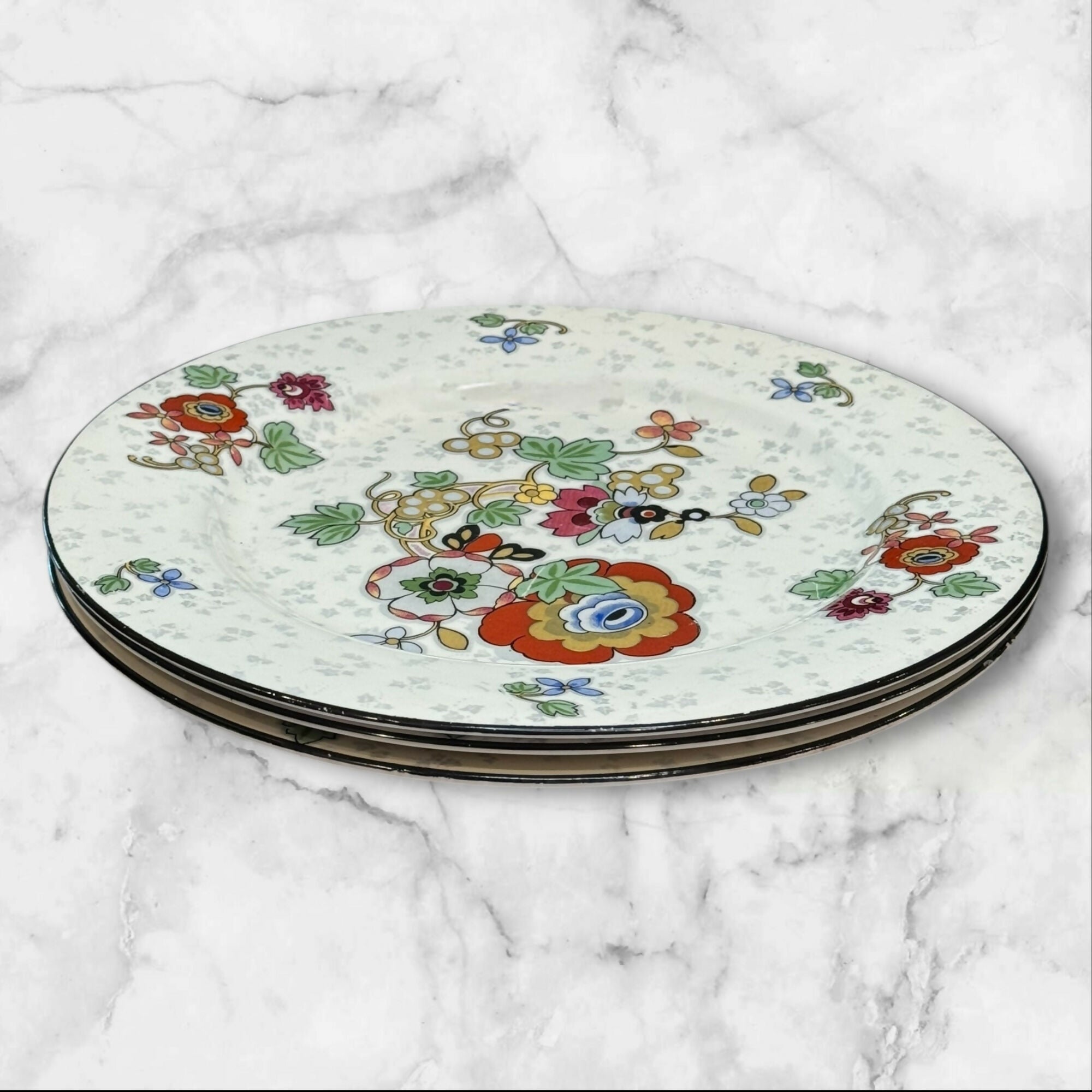 Ducal Crown China Floral Dinner Plates | Set of 3 | Good Condition