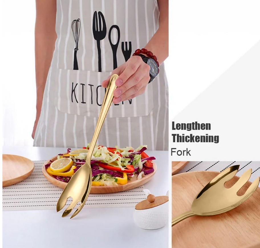 Anygleam Gold Giant Spoon & Fork Set – 2-Piece Stainless Steel