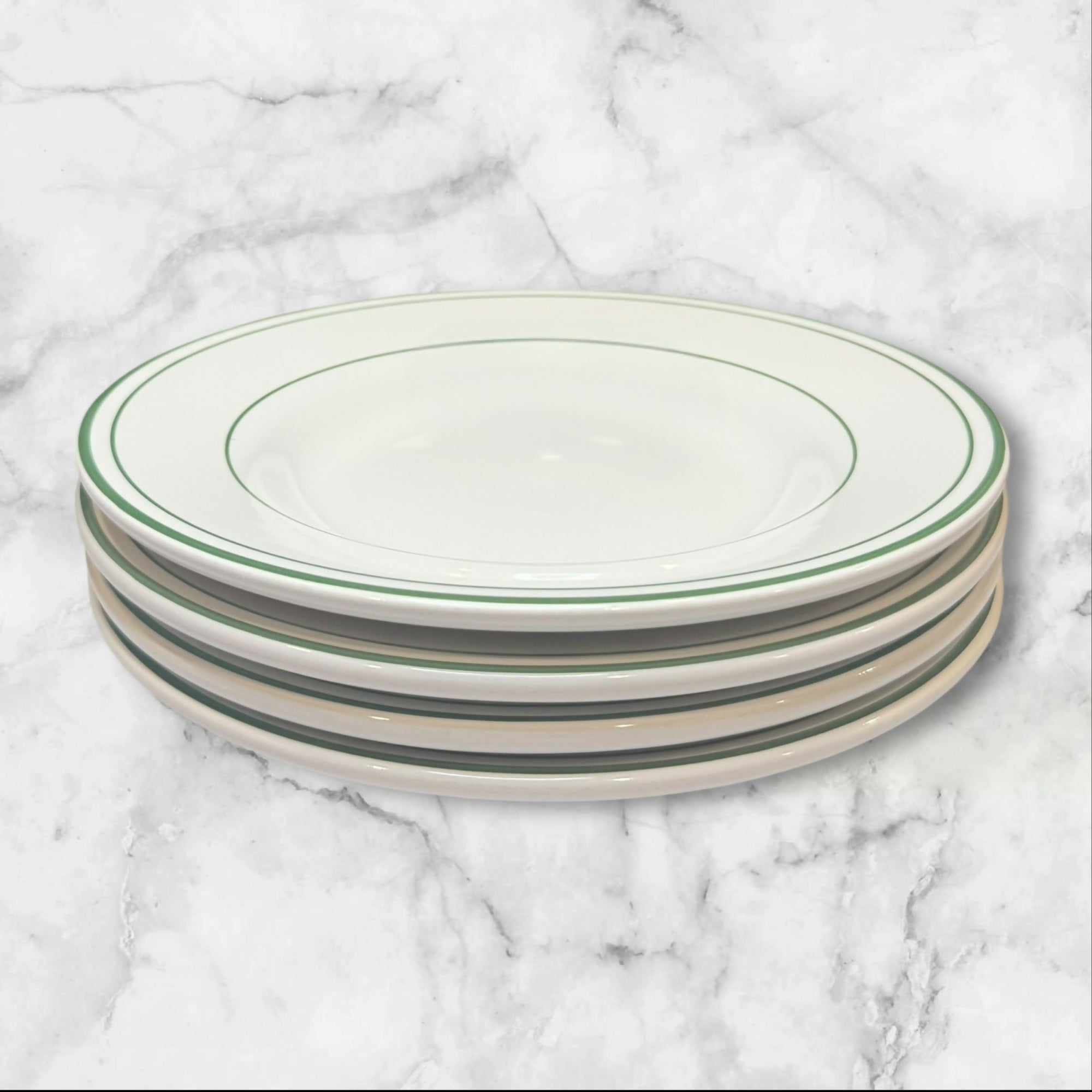 Pottery Barn Bistro & Marina Pasta Bowls | Set of 8 | White Green Rim | Exc Cond