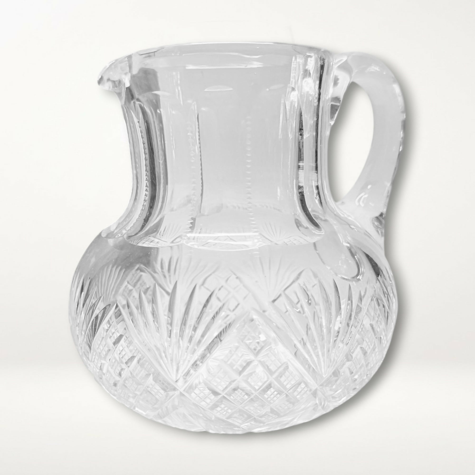 Vintage Cut Crystal Water Pitcher Handled Glass Decanter Excellent Condition