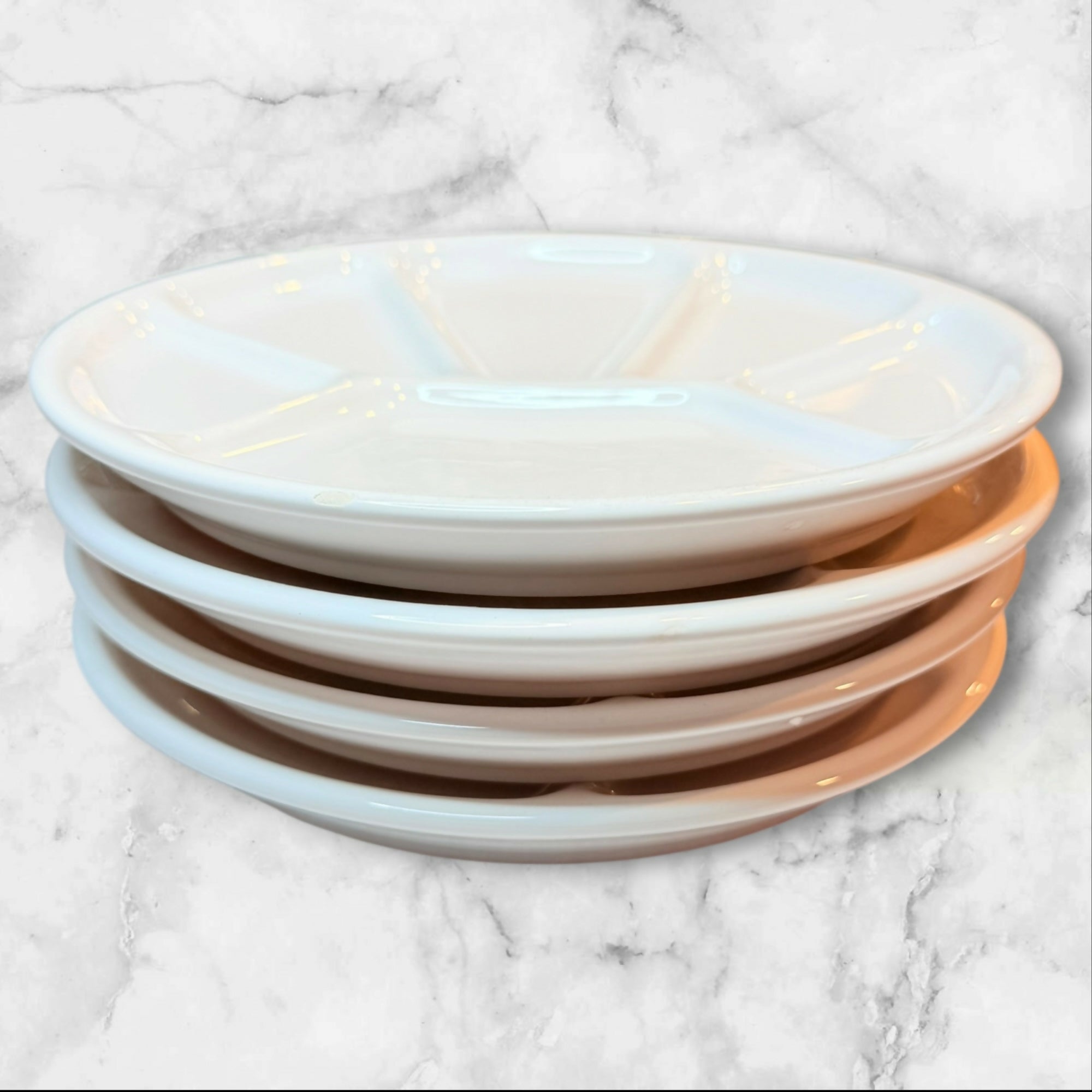 Varages France White Divided Fondue Plates Set of 4 Vintage Excellent Condition