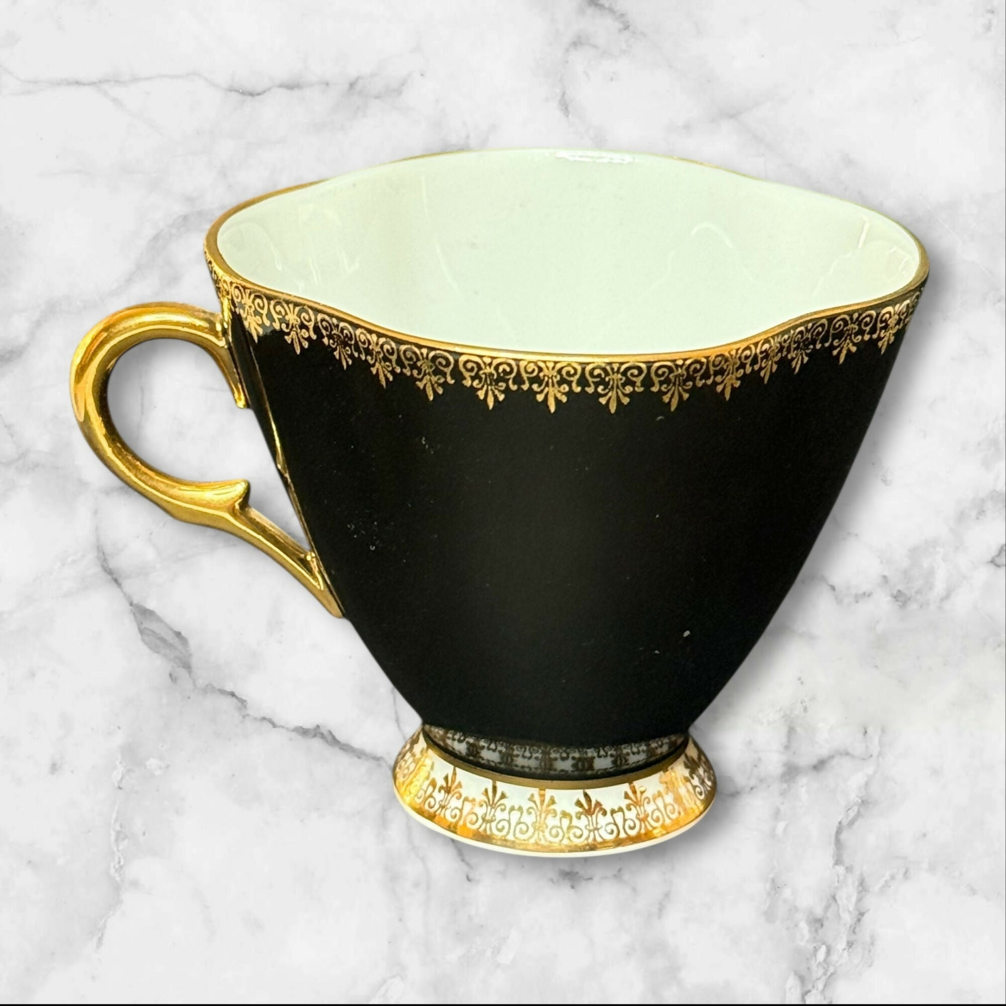 Clarence & Royal Albert Bone China Teacup & Saucer | Black Floral Mix | England