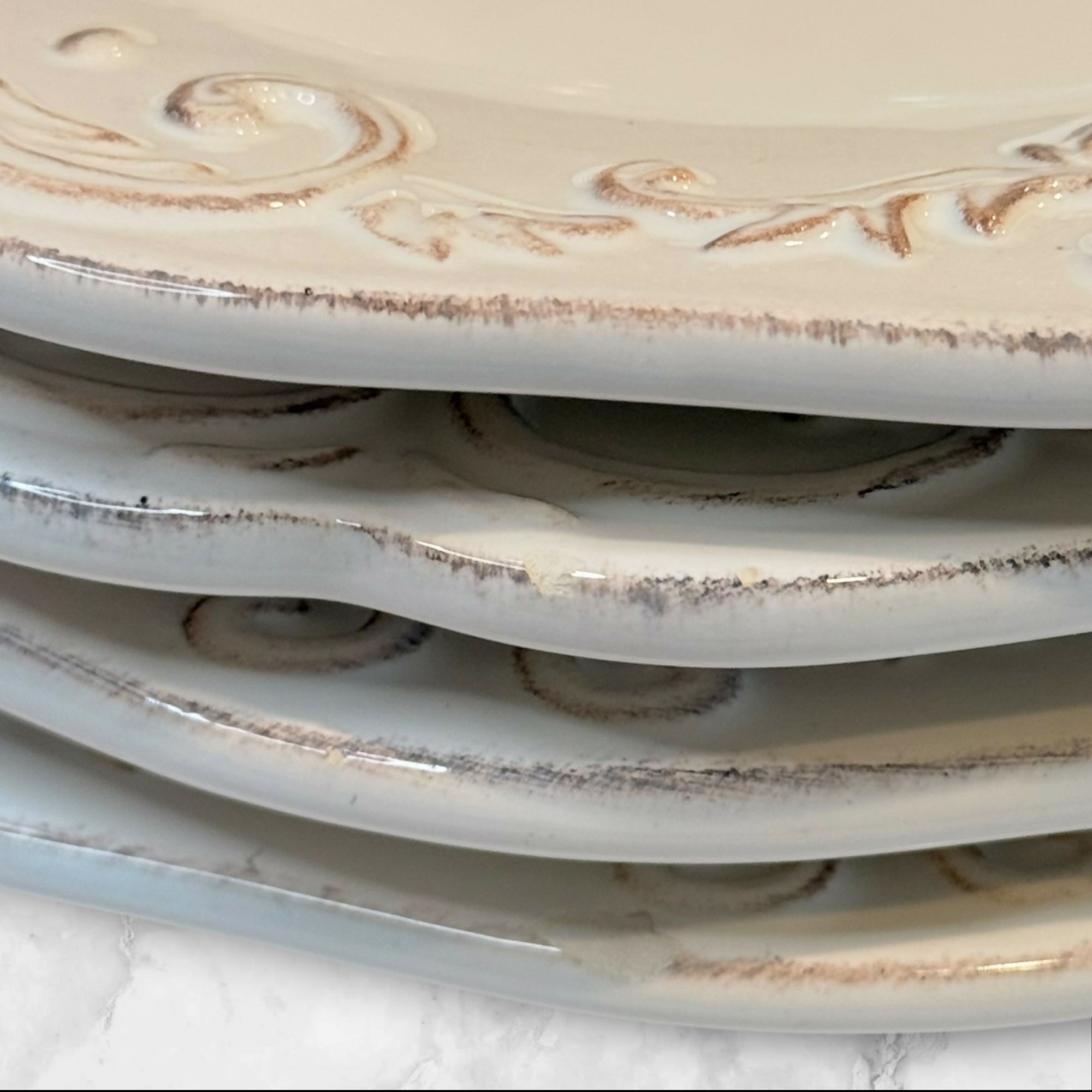 Sur La Table Baroque Embossed Pasta Bowls | Set of 4 | Gently Used