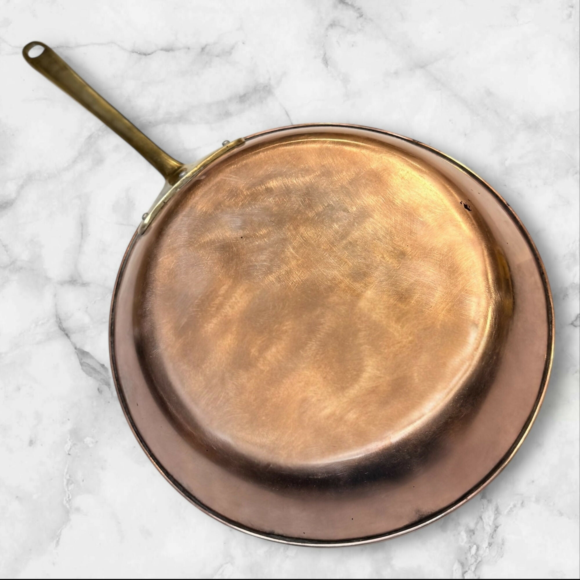 Vintage Copper Fry Pan 9.5 Inch Brass Handle | French Style | Good Cond