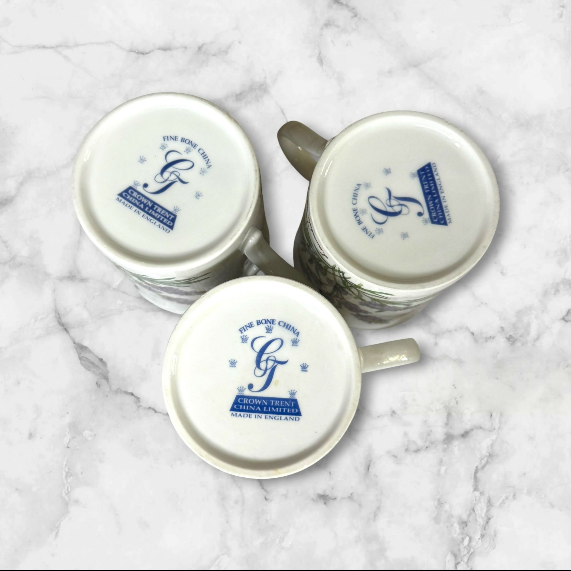 Crown Trent Fine Bone China Herb Garden Mugs Set of 3 | Good Condition