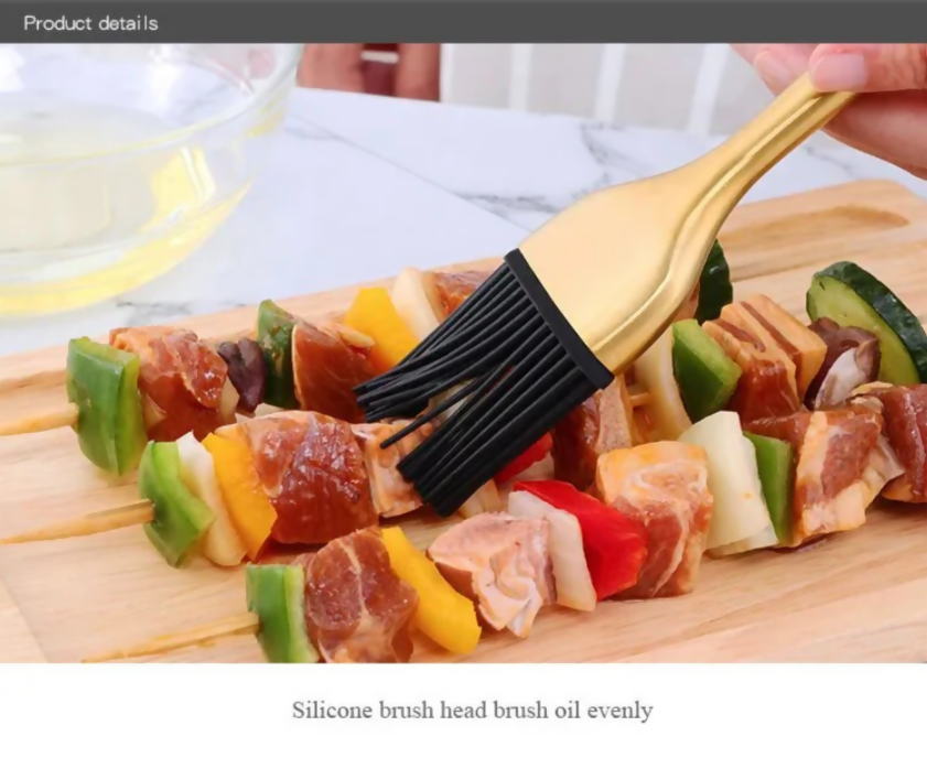 Anygleam BBQ & Baking Brush – Gold Bristles, Stainless Steel Handle