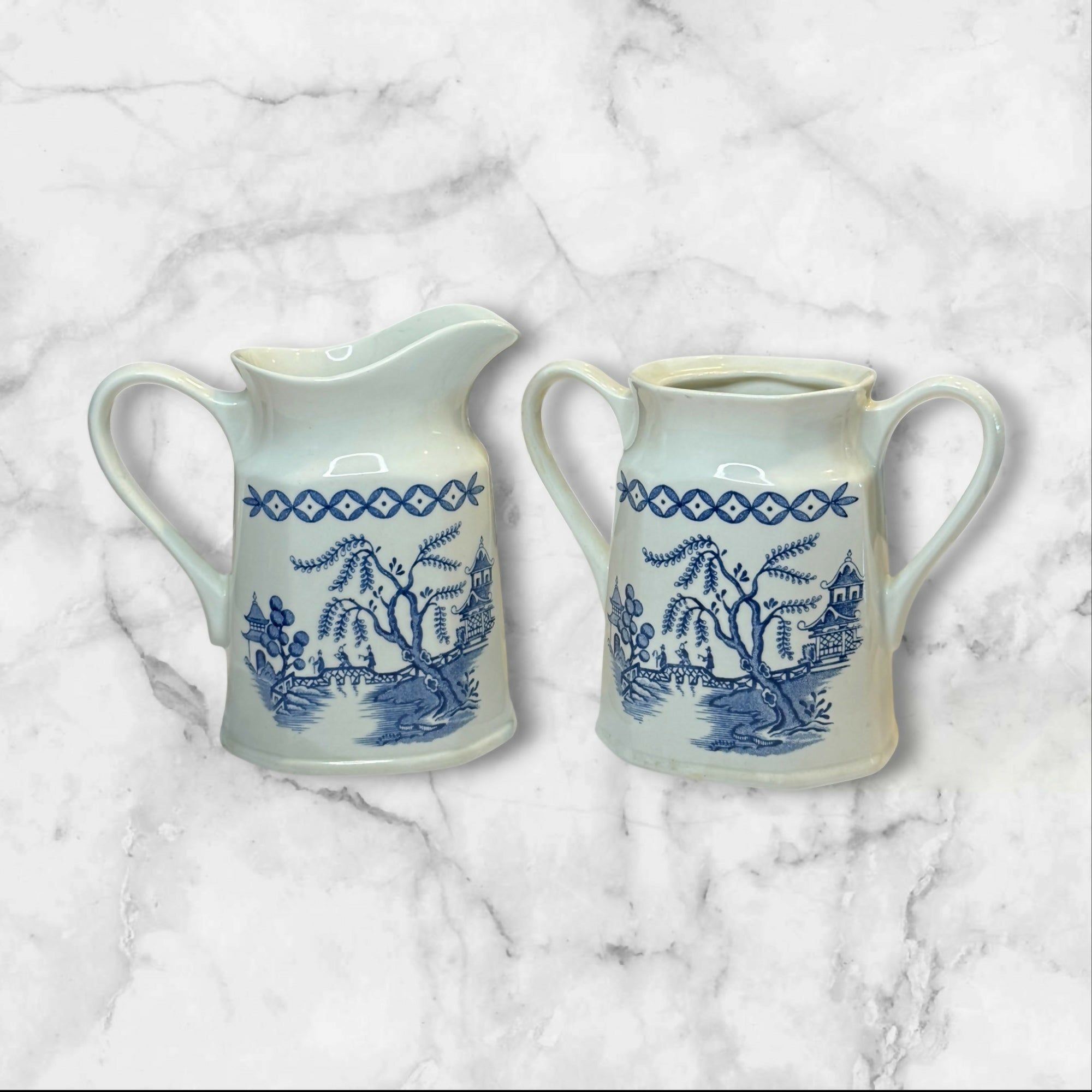 Royal Staffordshire Willow Blue Ironstone Creamer & Sugar Bowl | Great Condition