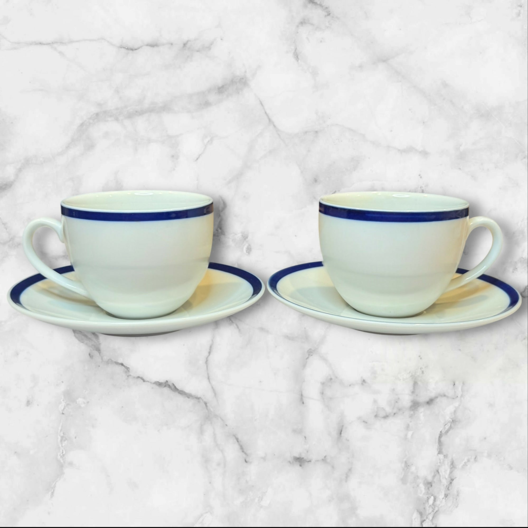 Williams Sonoma Brasserie Blue Cup & Saucer Sets | Set of 4 | Excellent