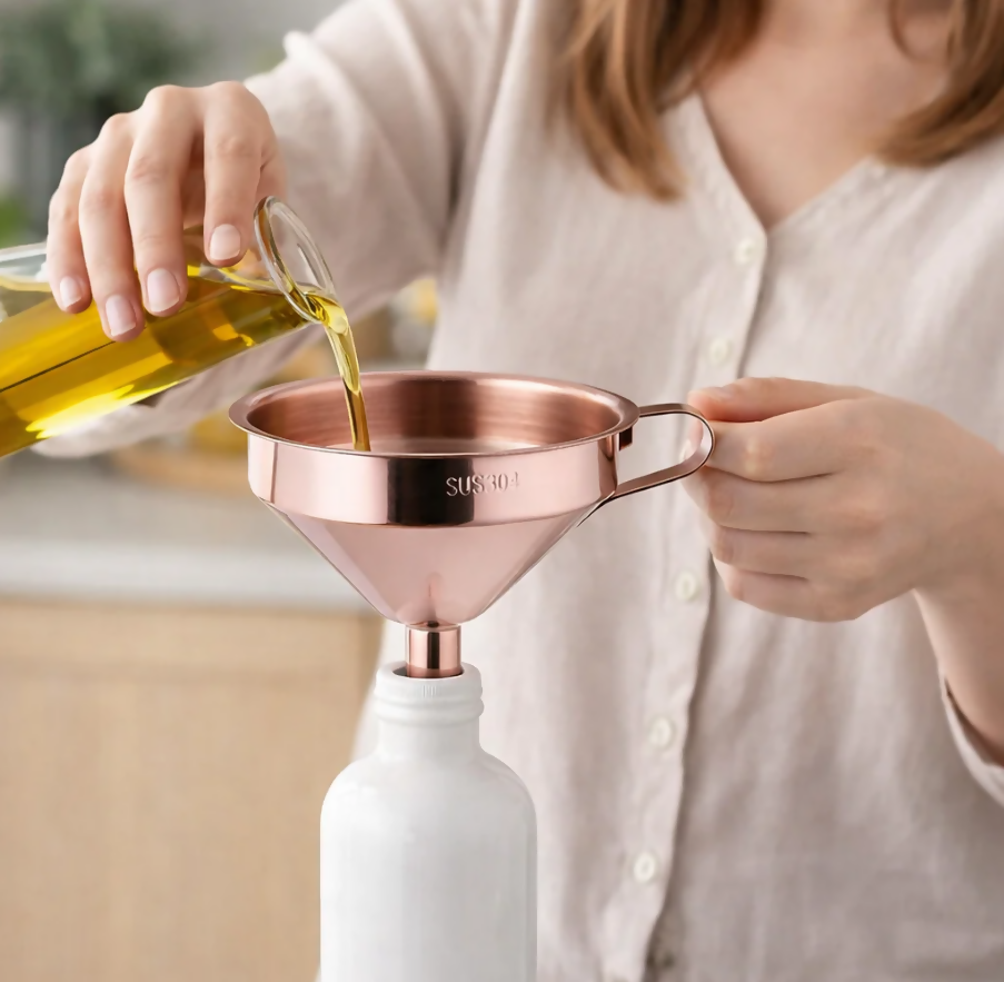 Anygleam Stainless Steel Funnel with Detachable Strainer –1 Pc Rose Gold Wide Cone Mouth for Small Jars, Silver Kitchen Utensil