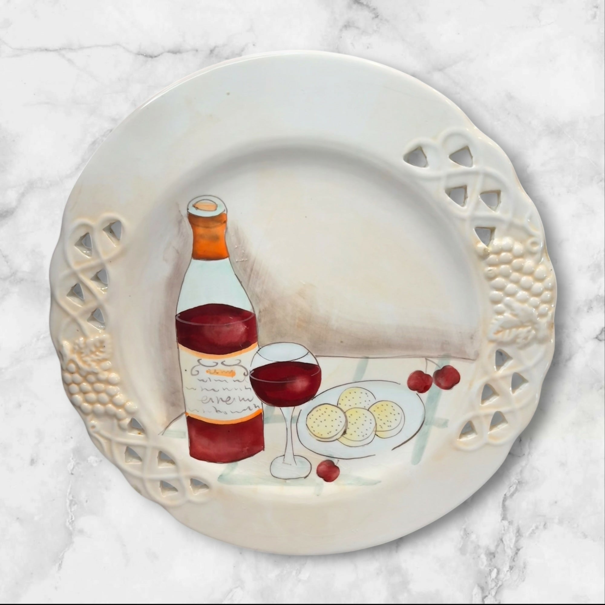 Wine & Cheese Ceramic Dinner Plates | Set of 3 | Gently Used