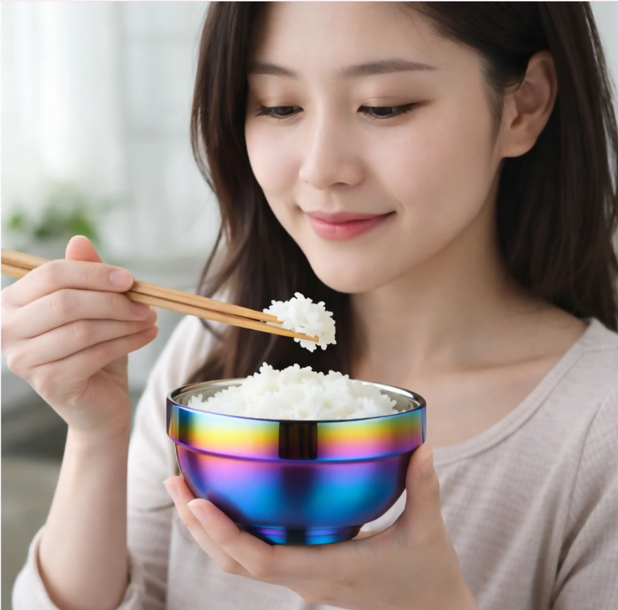 Anygleam Pink Rainbow Rice Bowls – 5Pcs Big Stainless Steel, Single-Layer Anti-Scalding Cooking Utensils