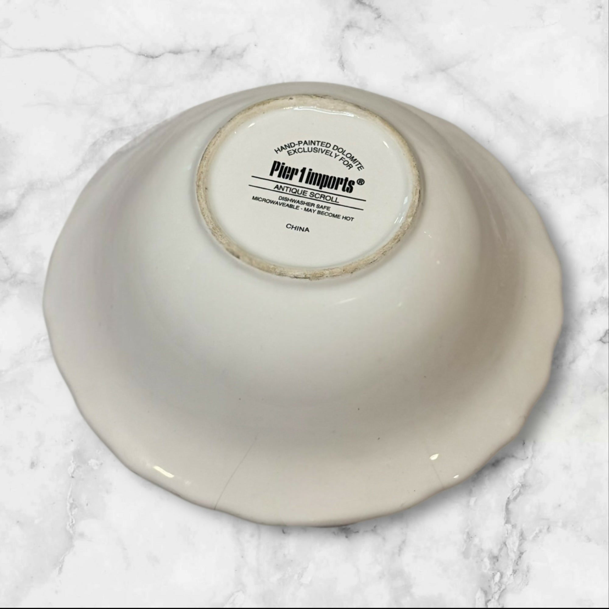 Pier 1 Antique Scroll White Soup Cereal Bowls | Set of 3 | Fair Condition