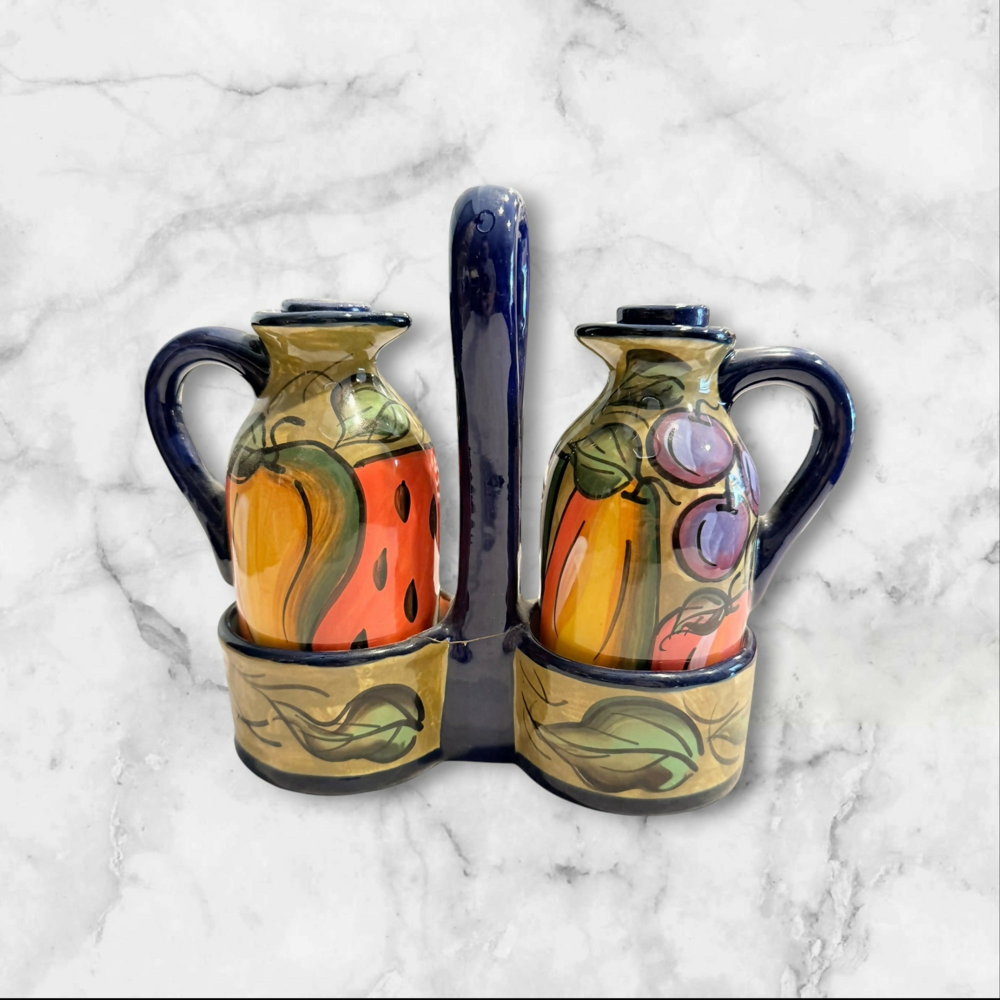 Bella Hogar Hand Painted Oil & Vinegar Set | Italy | Great Condition