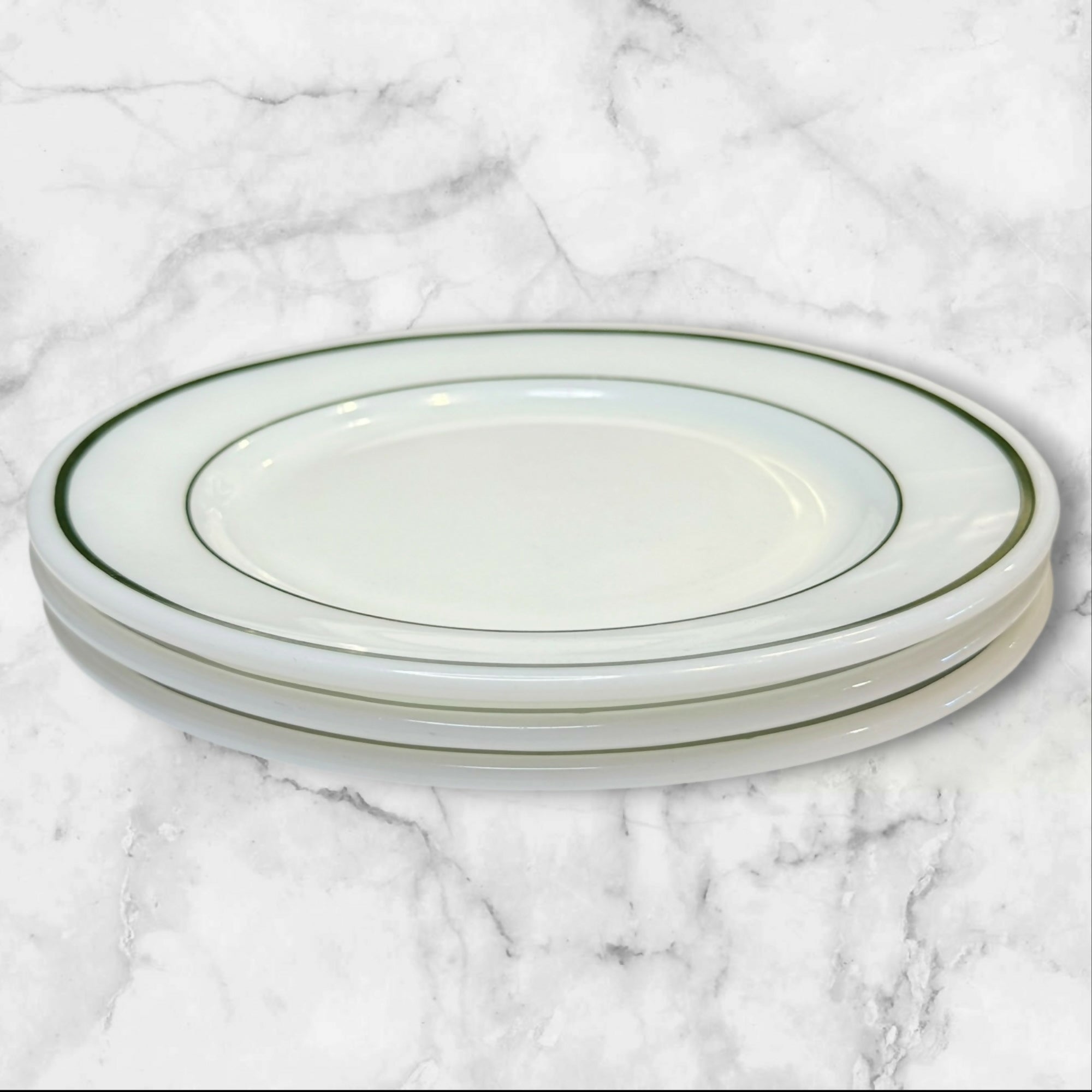 Corning Milk Glass Green Band Salad Plates Set of 3 | Good Condition