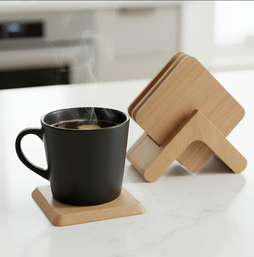 Anygleam Natural 6pcs Wooden Coasters Cup Kitchen Tools Accessories