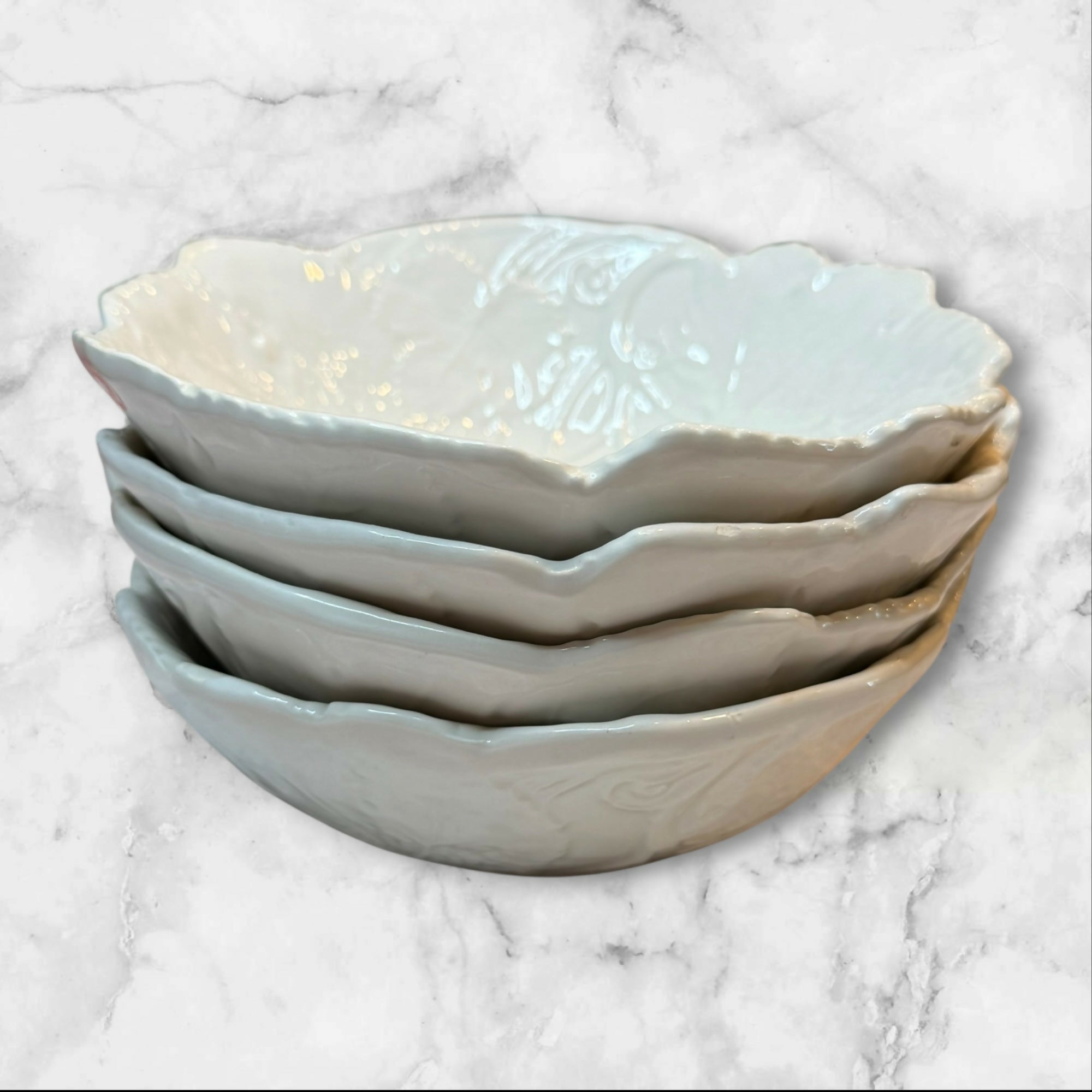 Italian Leaf Embossed Ceramic Bowls | Set of 4 | Made in Italy | Good Condition