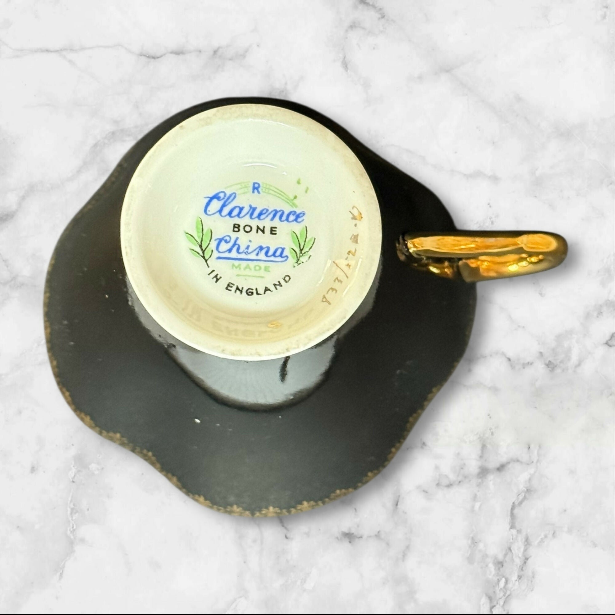 Clarence & Royal Albert Bone China Teacup & Saucer | Black Floral Mix | England