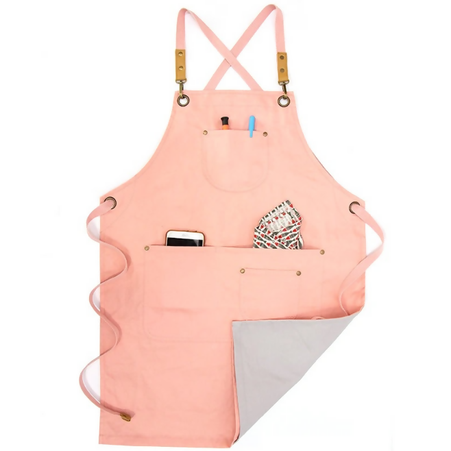 Anypron Pink Grey Cooking Apron for Men Women Chef Waiter Cafe Workwear