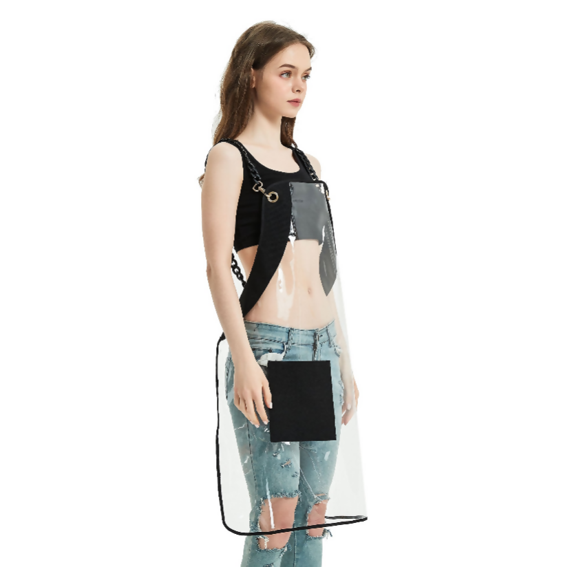 Anypron Transparent Black Barber Apron Waterproof Cross-Back 3 Pockets