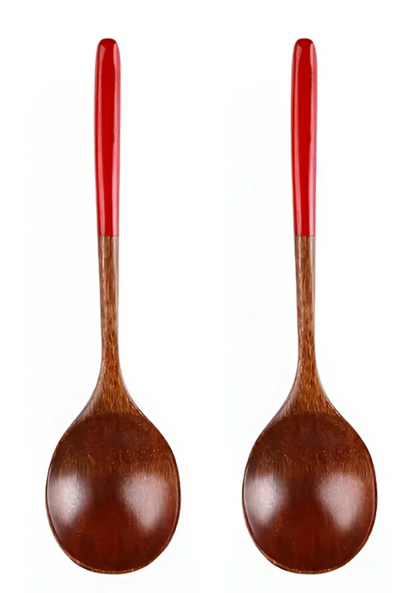 Anygleam Brown 2pcs Wooden Ladle Mix Style Food Kitchen Tableware