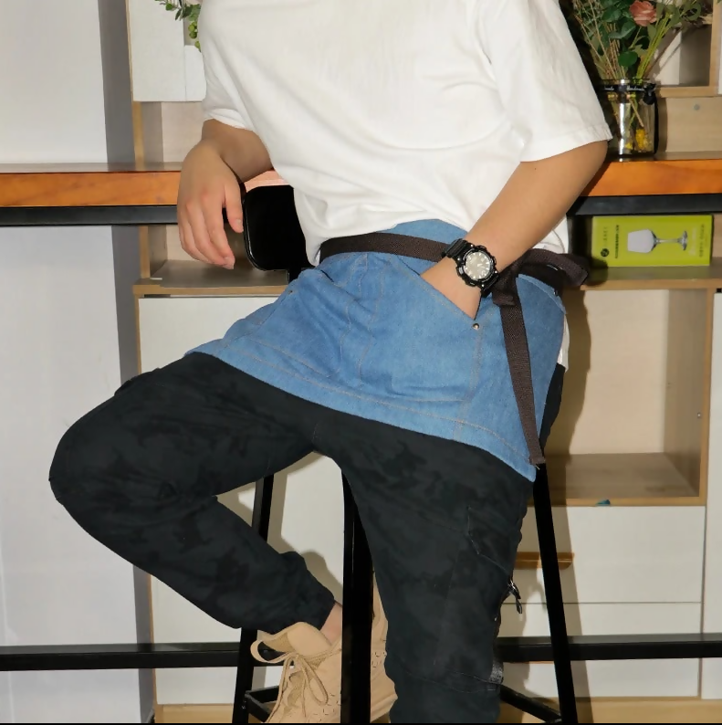Anypron Blue Denim Waist Apron with Pockets for Chef Waiter Waitress