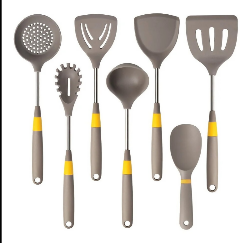 Anygleam Cooking Utensil 6 Set Khaki Heat Resistant Tools Spatula Kit with 1 Rice Spatula Kitchen Accessories Kitchenware for Nonstick Cookware