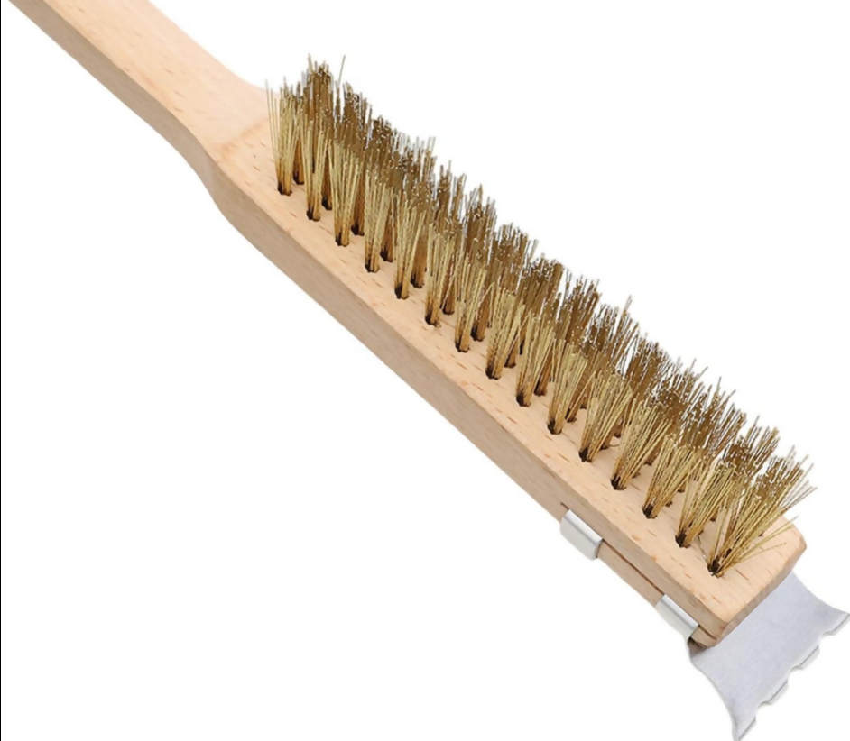Anygleam Wooden 65cm Pizza Oven Copper Brush with Metal Scraper Tool Cleaning Accessories