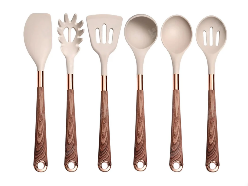 Anygleam Kitchen Utensils Non-stick Brown 6 Set Gold Plated Handle with Support Point Cooking Tool Accessories Heat Resistant Kitchenware