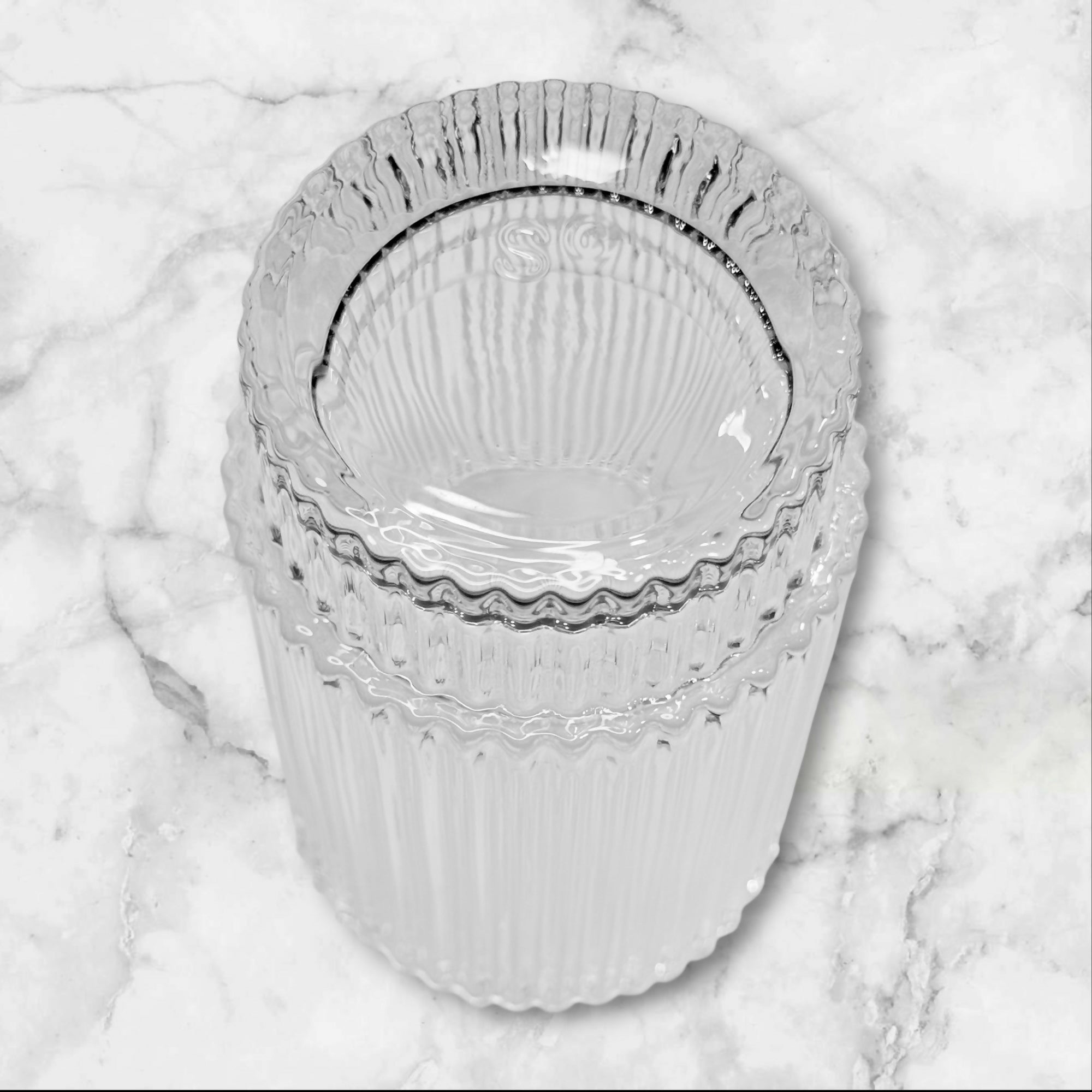 Ribbed Clear Glass Highball Tumblers | Set of 4 | Excellent Condition