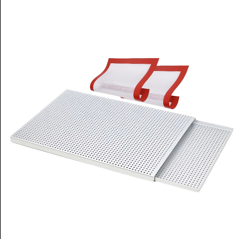 ANYGLEAM Baking Tray With 2Pc Silicone Mat Silver Rectangular Perforated Pastry Sheet Pan With Hole