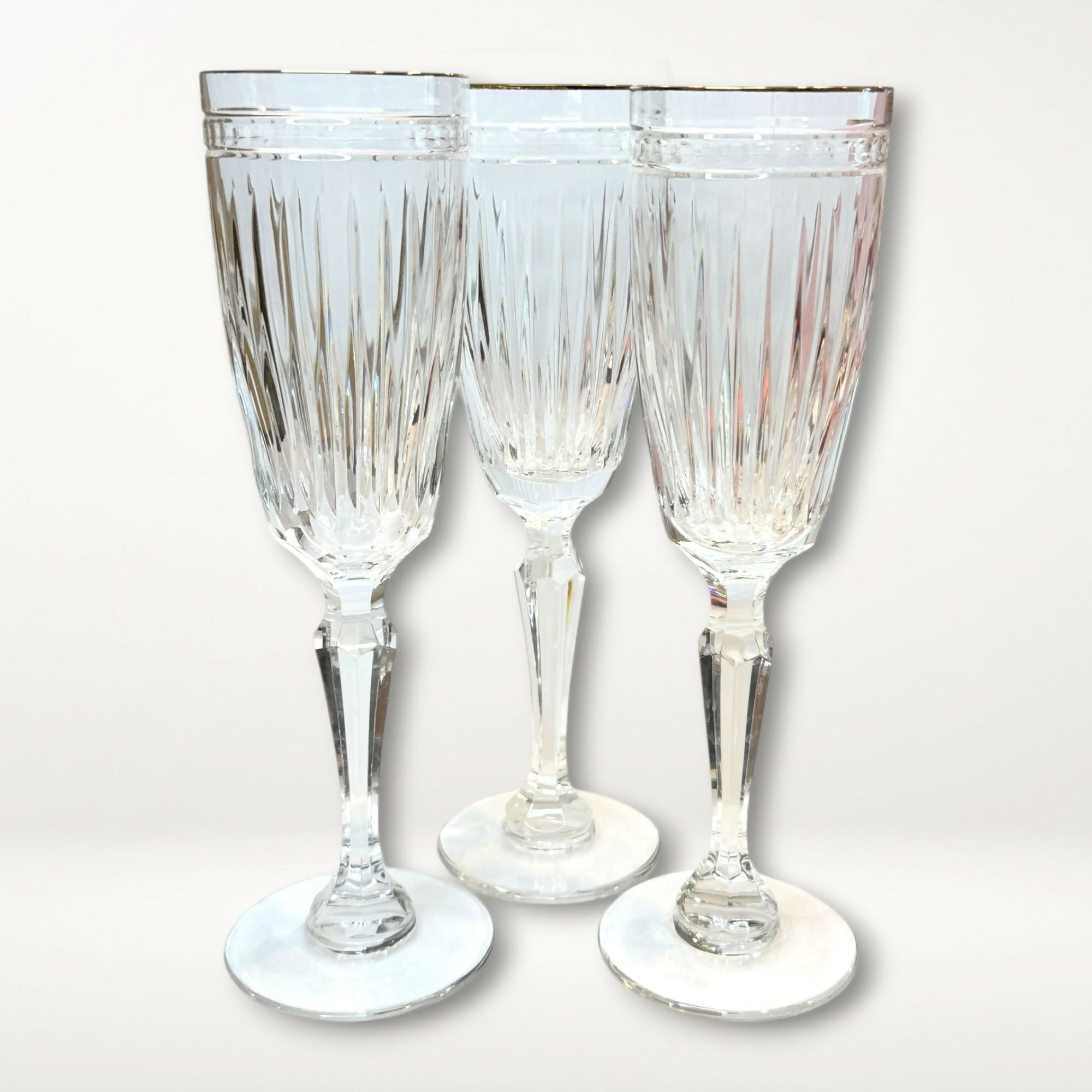 Waterford Hanover Gold Crystal Champagne Flutes | Set of 3 | Vintage