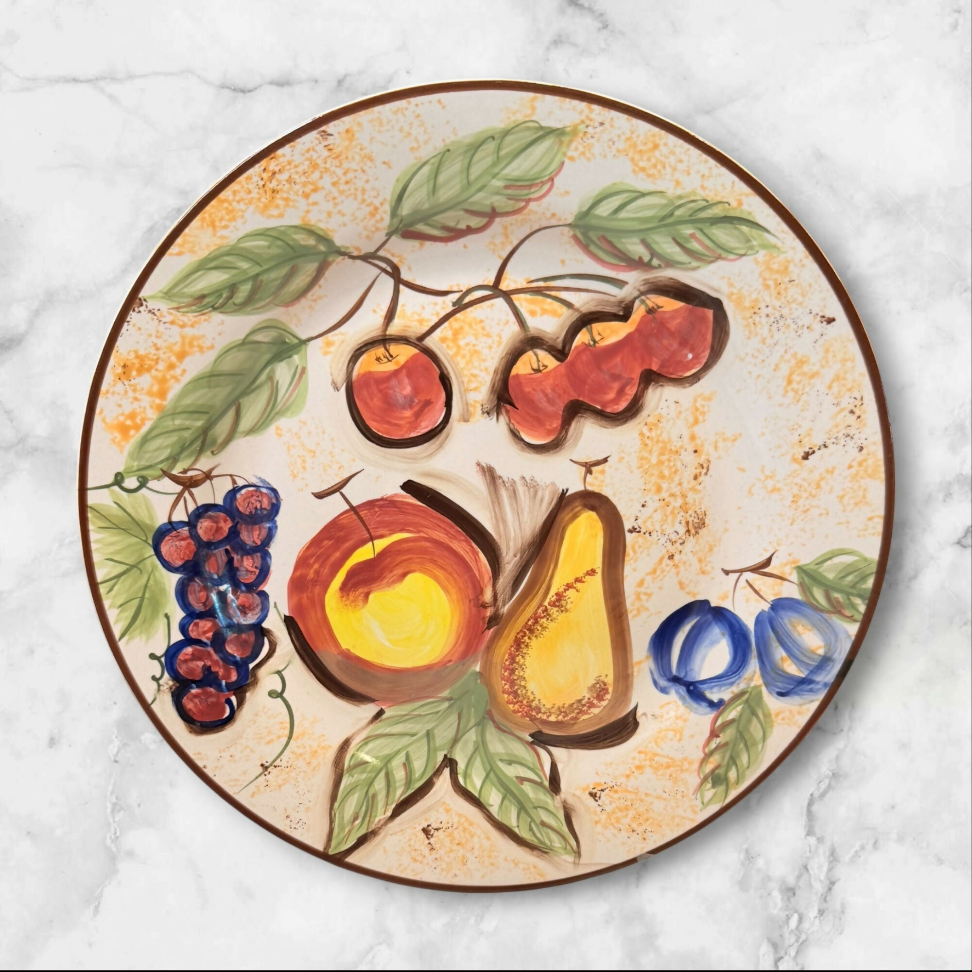 Vintage Handpainted Fruit Stoneware Dinner Plates Set of 4 | Excellent