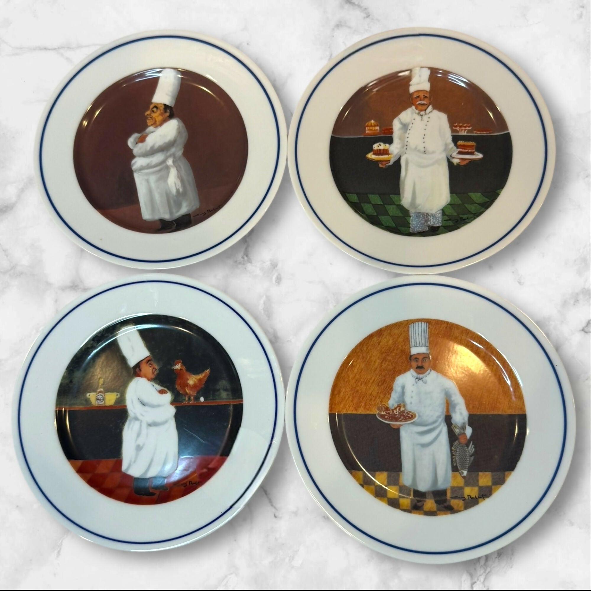 Williams Sonoma Chef Series Salad Plates Navy Rim | Set of 4 | Excellent Condition