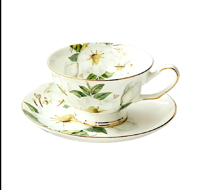 Anygleam Tea Cup Set White Ceramic With Saucer 5.7oz Drinkware