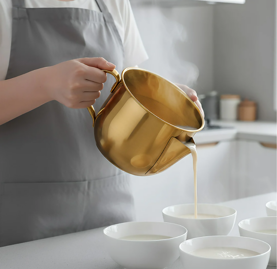 Anygleam Gold Stainless Steel Separator Pot 1000ML – Golden Oil Filter Bowl for Soup, Gravy, Water & Fat Removal Kitchen Tool