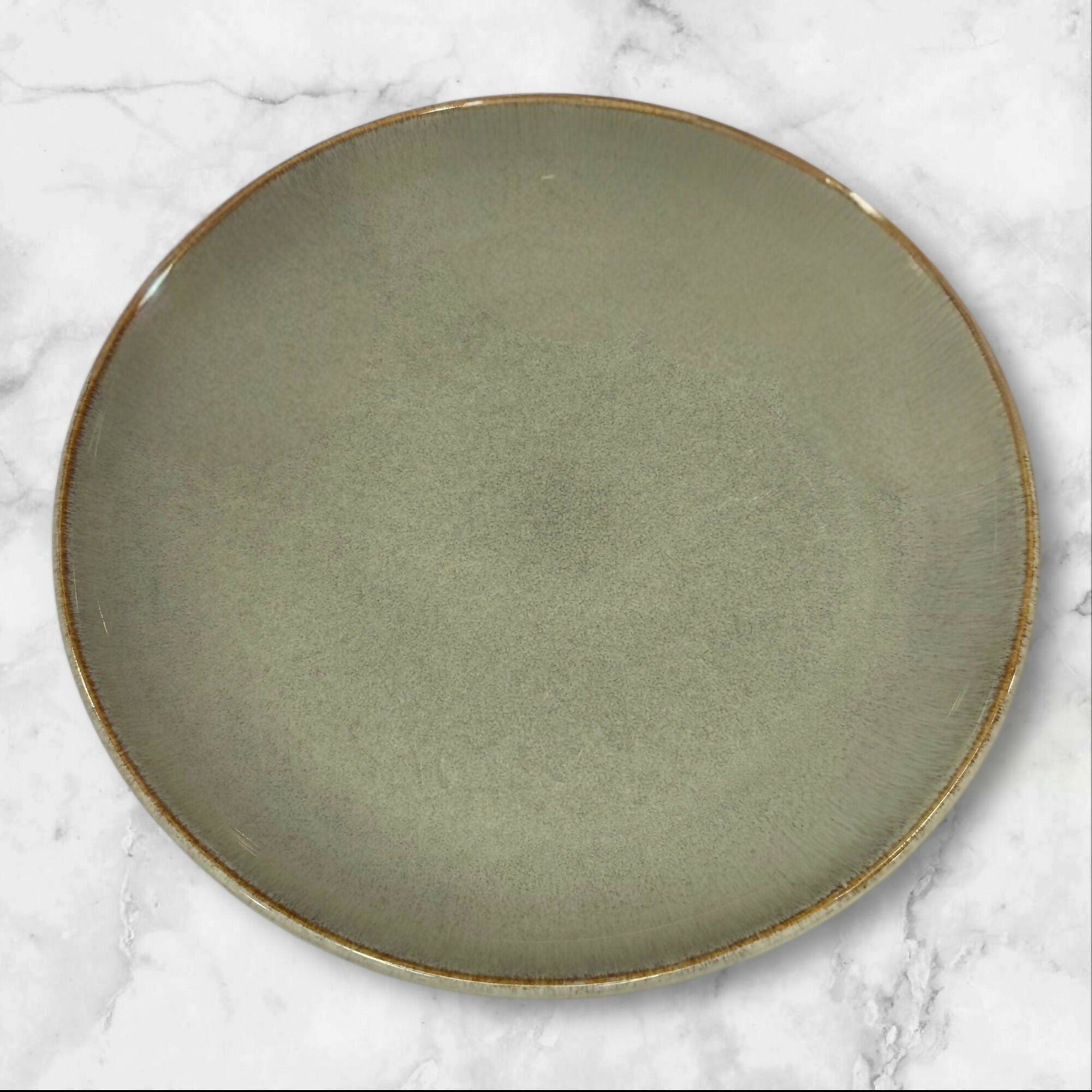 Sango Stoneware Dinner Plates 11” Green Glaze | Set of 7 | Great Condition